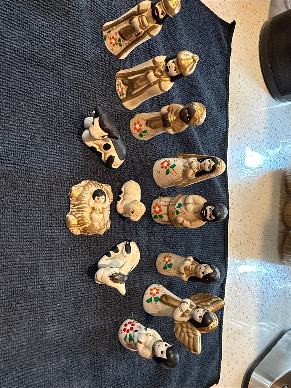 Hand-Painted Nativity Figurine Set in Cream and Gold